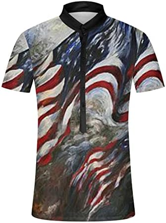 Копче LCEPCY надолу на 4 -ти јули кошула за мажи Американско знаме печатено V вратот кратки ракави маички патриотски маички кошули