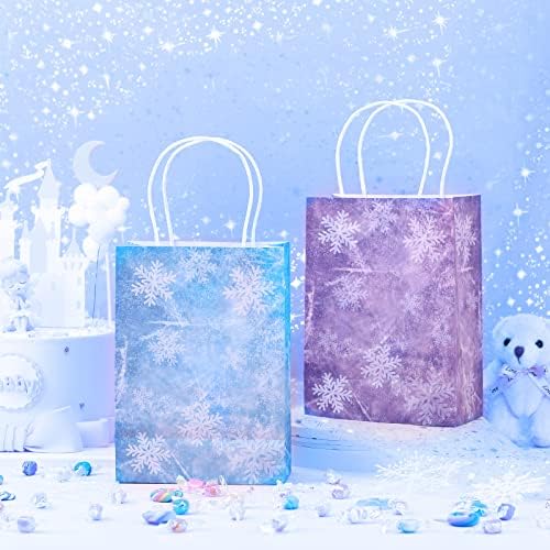 16 парчиња снегулка забава за забава со рачки со рачки Кенди третираат торби сина виолетова снегулка украси зимска тема добра торба детска забава