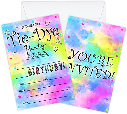 Картички за покана за роденденска боја на Аксамдам, покани за забава со уметност за деца, девојчиња, 20 карти со 20 партии за забави и материјали