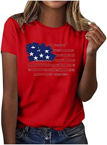 Американско Знаме Патриотски Кошули женски 4 јули Маици Блузи Знамиња На САД Ѕвезди Ленти Печати Маица 2023 Летни Маици