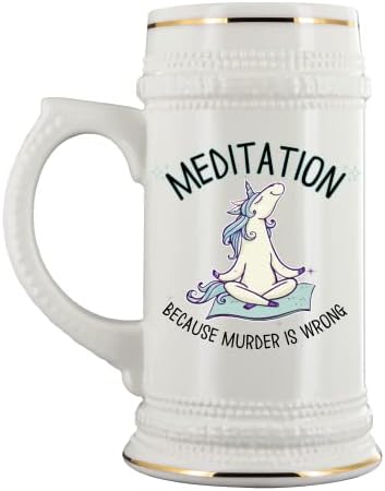 Медитација Бидејќи Убиството Е Погрешно Еднорог Зен Лотус Претставуваат Смешни Јога 22 Мл. Пиво Штајн За Жени Ви Благодариме Благодарност