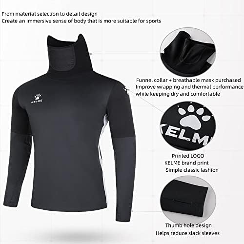 Кошули за вежбање со долг ракав на Келме со маска, еластичен спортски тренинг на отворено пуловер мека облека за палецот за обука на