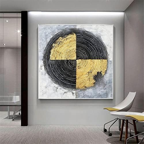 Рачно насликана уметност со текстурирано масло за сликање - Апстрактна златна диск модерна wallидна уметност лушпеста голема големина плоштад на платно сликарство ?