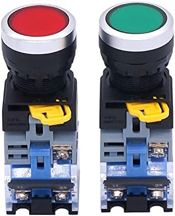 Vevel 2PCS 22mm 10A 440V 1NO 1NC DPST копче за копче за копче на копчето Вметнувачи со завртки со црвено зелено LED светлосен напон 110V