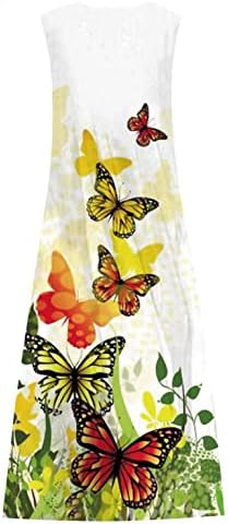 Zpervoba bohemian летни фустани за жени резервоар фустан макси фустани со џебови, случајна без ракави пеперутка цветна садница