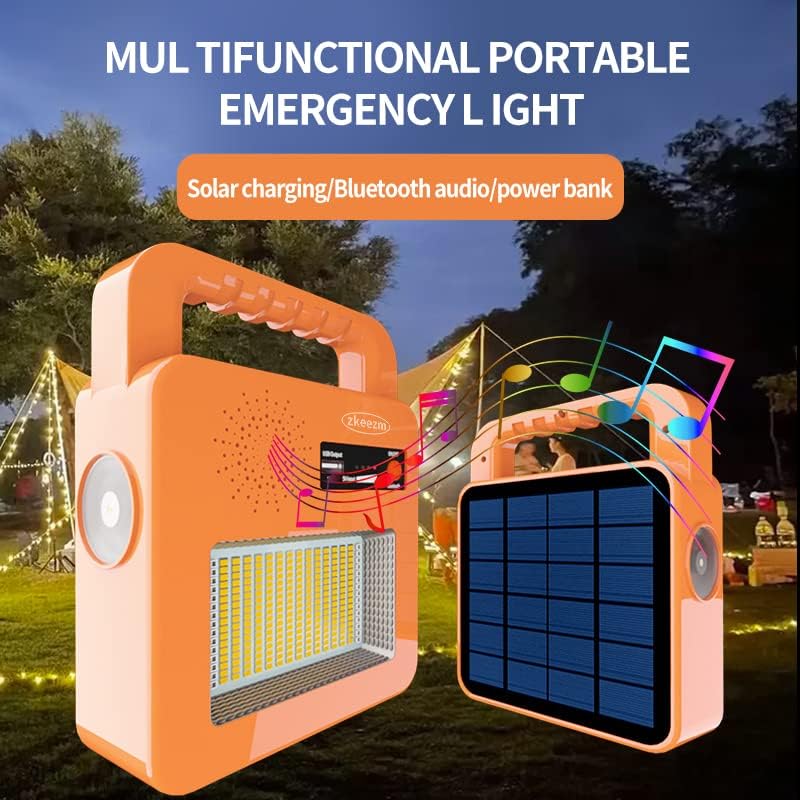 Flergly Flarglight LED LED кампување соларни светла, Bluetooth Spearker со 5 режими на светлина, преносна банка за напојување, USB
