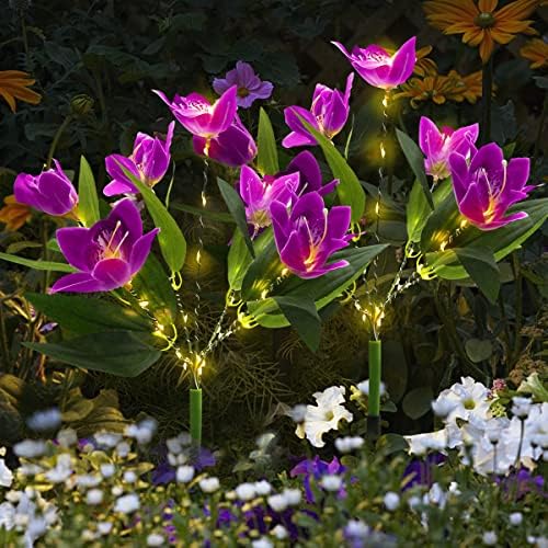 Аланас отворено соларно украсување светло, 2 пакувања Дендробиум орхидеи светла за градина со 7 цвеќиња, водоотпорни LED соларни светла за внатрешен двор, патека, дво