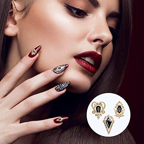 20 парчиња 3Д црни нокти привлечни уметнички скапоцени камења Златен нокти шарм метална легура злато нокти rhinestones црна цирконска нокти дијаманти накит камења декор?