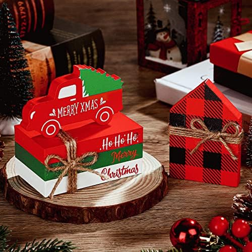 5 Парчиња Божиќни Нивоа Декор За Послужавник 3 Вештачки Книги Пакет Со Црвен Камион Со Канап Со Мини Дрво И Декор На Куќа Божиќен Декор