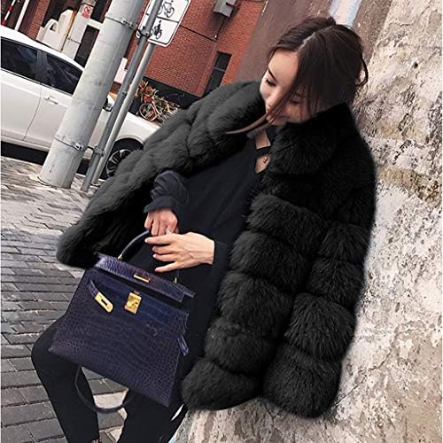 Клиренс на Timemeans! Моден женски долг ракав зимски топол лаптоп лап -крзнен палто палто црно