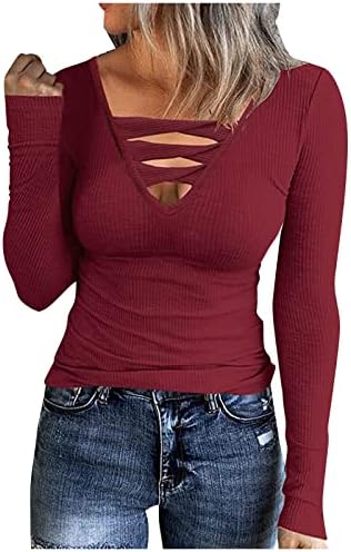 Женски џемпери пролет 2023 година надолу Основни ребрести плетени маици моден обичен џемпер за пулвер за хеланки
