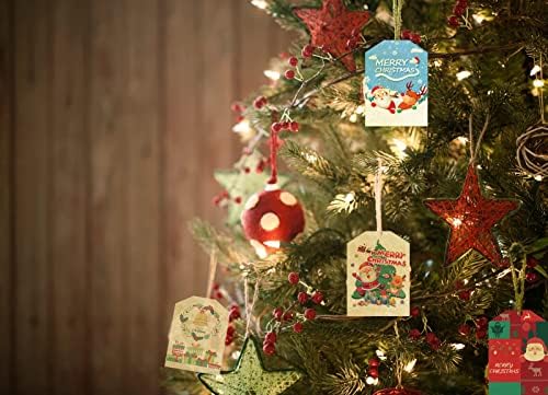 60 Божиќни Празнични Ознаки За Подароци, Божиќни Ознаки За Завиткување Подароци За Подароци, Божиќен Зимски Празник Новогодишна Елка Домашен