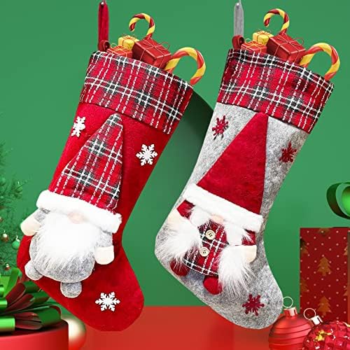 2PC Персонализирани Божиќни чорапи за Божиќна декорација, 3Д Гноми Дедо Мраз порибување меко класично камин што виси за семеен одмор