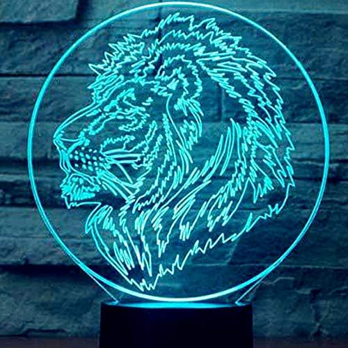 Jinnwell 3D Lion Tiger Night Light LAMP илузија LED 7 Боја Промена на допир прекинувач Табела за декорација на декорација на ламби рамен ABS