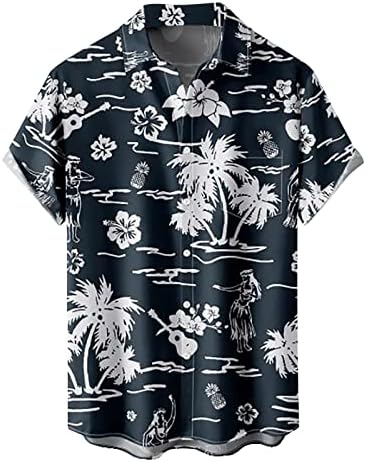 XXBR Менс Хавајски кошули со кратки ракави за кратки ракави за печатење надолу кошула летен одмор опуштено вклопување обичен алоха плажа врв