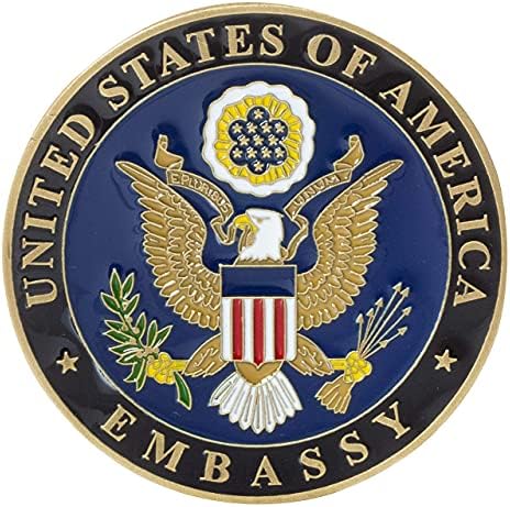 Соединетите Американски Држави Атина, Грција Амбасада Предизвик Монета И Сина Кадифена Кутија За Прикажување