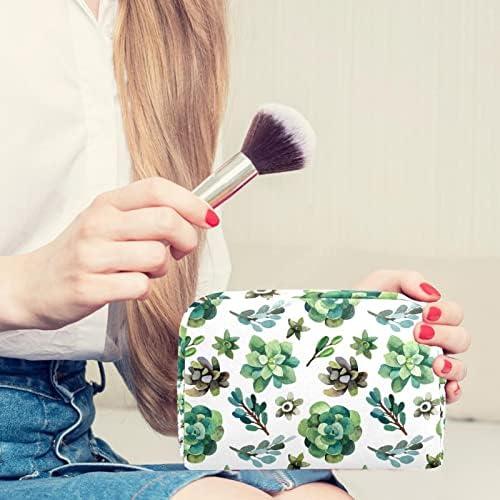 Зелена Растителна Патна Торба За Шминка Голема Симпатична Пренослива Патент Торбичка За Шминка За Жени Девојки, Торба За Организатор На Шминка