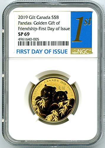 2019 CA Канада .9999 Сребрена златна позлатена панда Подарок за пријателство Редок прв ден на издание 8 $ SP69 NGC