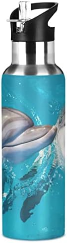 Глафи ​​слатки делфини во океанскиот шише со вода со слама капаче, без БПА, шишиња со вода од 32 мл изолирани не'рѓосувачки челик,