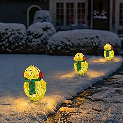 ZSRGVF Светло пилешко со декорација за празници за шал, метални фенер пилешки Божиќни украси со LED светлосна жица, Божиќен декор за надворешна