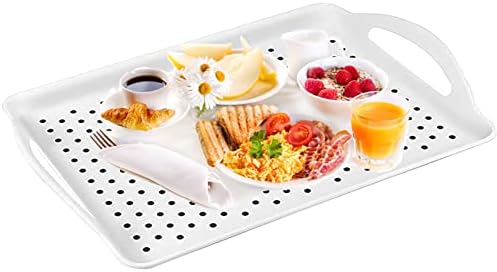 Heihak 4 пакет 16,5 x 11,4 x 1,6 инчи пластична послужавник со рачки, исправка за храна што не се лизга, за јадење, дома, ресторан, бело