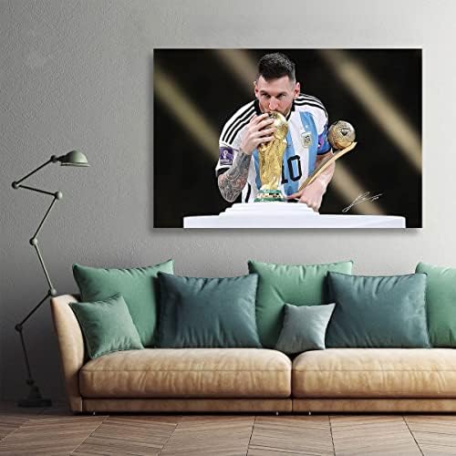 2022 година Постер Познат постер за шампион на Лионел Меси Познат фудбал Суперerstвезда Меси Постер отпечатоци од wallид декор спална соба за