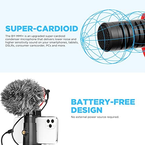 Видео микрофон на Боја за камера со монтирање на шок од рикот - Компактен микрофон микрофон компатибилен со DSLR камери, iPhone, паметни телефони