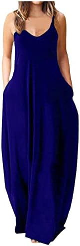 Narhbrg 2023 женски цврст макси фустан летен лабав фустан макси фустани за џебови на јуниори камизол долг фустан плус големина