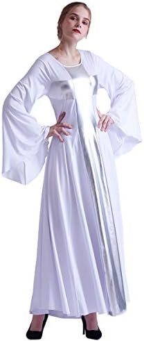 Женски пофалби танцувачки фустан со долг ракав, црква макси -облека за богослужба костум
