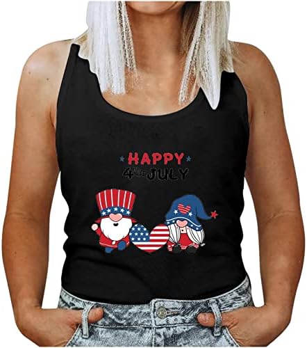 Среќна 4 -ти јули резервоарот за жените за жени со американско знаме без ракави летни патриотски кошули, симпатични печатени јога -маици