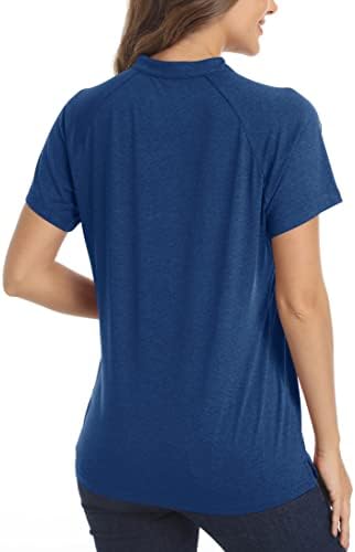 Tacенски женски V-вратот за голф Поло кошули без кратки ракави за кратки ракави UPF 50+ Заштита на сонце Брзо сув спортски тренинг