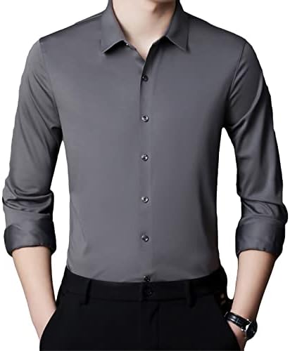 Неизоничен кошула без Ironиномска машка двојка-jlmy непречена кошула за дишење, цврста кошула со цврста долга ракав, формална формална кошула