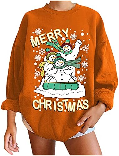 Божиќен пуловер за женски долги ракави Обични маици врвови Божиќни печати дами модни маички кошули