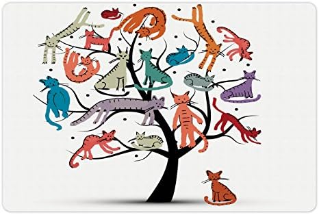 Амбесон цртан филм миленичиња душек за храна и вода, мачко дрво разни мачиња на гранките мали шепи Детска весела уметничка работа, правоаголник без лизгање гума за