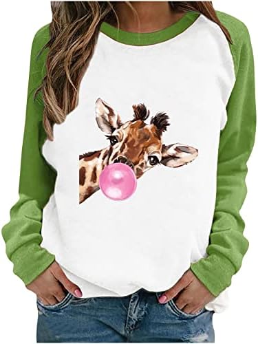 Oplxuo џемпери за loversубители на животни жени симпатична лак крава печатена пулвер случајна боја блок со долги ракави на екипаж на блузи врвови на блузи