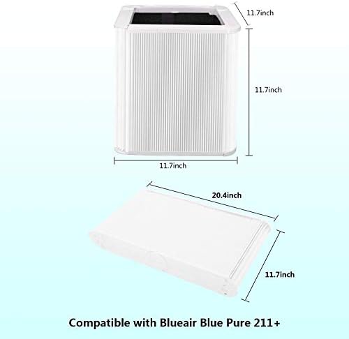 Lhari Pure 211+ Филтер за замена, 2-пакет, компатибилен со Blueair Blue Pure 211+ прочистувач на воздухот, честички+ активиран филтер
