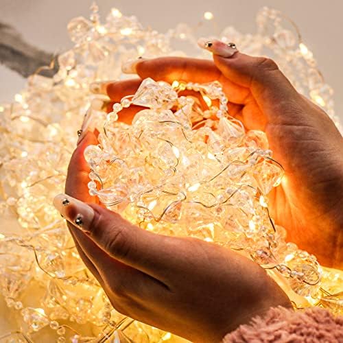 Tiansheng 100led 10ft Diamond Crystal Crytan Curnate Light Light Multifunctional Christmas String Light со далечински управувач