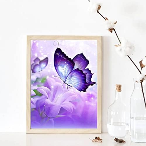 HSENJT DIY 5D Diamond Art Comming Kits Butterfly, Purple цветна дијамантска уметност за возрасни и деца, сликарство од дијаманти
