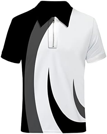 XXBR машки патент Поло кошули летни кратки ракави во боја блок -лента за крпење голф врвови 1/4 поштенски јака од јака од вратот