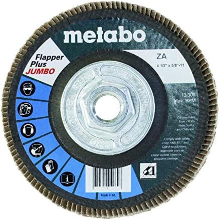Метабо - Апликација: Челик/не'рѓосувачки челик - 4 1/2 флапер плус џамбо 40 5/8 -11 T29 фиберглас, дискови за размавта - флапер плус џамбо-