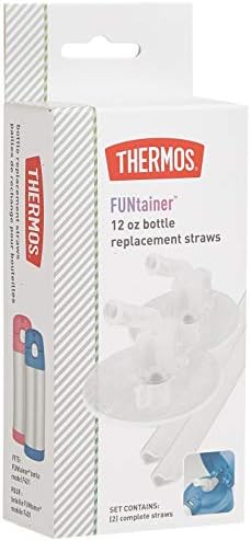 Thermos Funtainer 12 унца вакуум од не'рѓосувачки челик изолирани деца од слама шише, сиви и термос заменски сламки за шише со забавни унци,
