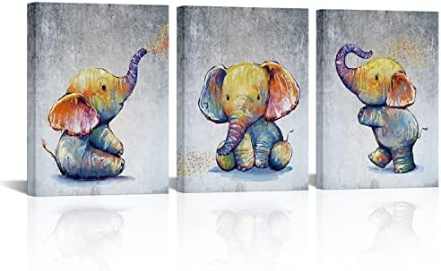 Љубовна Куќа Детска Соба Ѕид Уметност Платно Симпатична Слон Бебе Животински Слики Уметнички Отпечатоци Ѕид Декор 3 Парче Врамени И Испружени