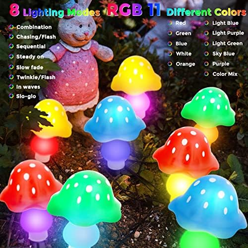 Еоако отворено печурки соларни жици на жици - RGB 11 Промена на печурки за печурки Декорации Светло водоотпорна со далечински и тајмер