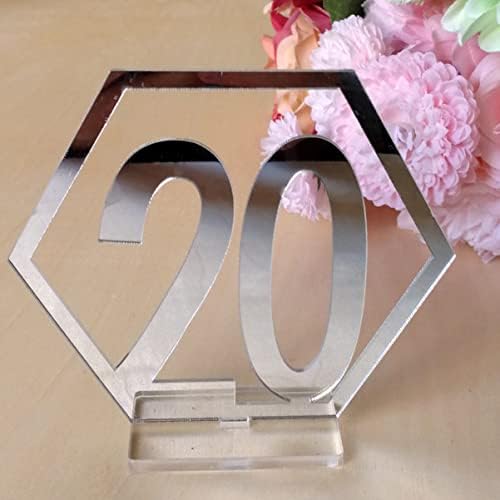 Pretyzoom 20pcs акрилни огледални броеви на табели 1-20 Број на свадбена табела во форма на шестоаголник за свадбени приеми за роденден