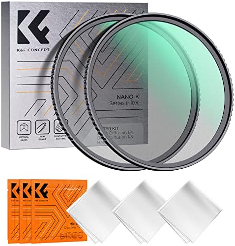 K&F Concept 72mm Црна дифузија 1/4 & 1/8 филтри комплет за филтри за кино -филтри за филтри за кинески ефекти поставени со повеќеслојни