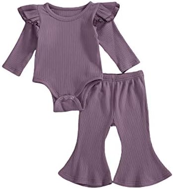 Новорова бебе девојче момче Ауме Облека со долги ракави Тело -каросерија Врв+разгорени панталони, панталони, поставени цврсти облеки 2