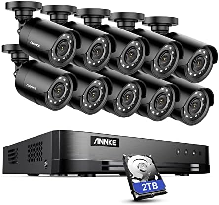 Систем за безбедносна камера Annke 16CH HD-TVI 1080P Lite H.265+ DVR со 10 × 1080p водоотпорни камери за надзор за надворешно