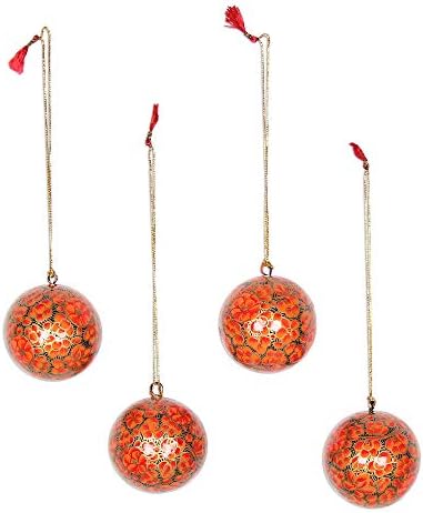 Орнаменти на Ночика Папиер Мачери Фери Блус сет од 4 цветни во портокалова 2.4in l x 2.4in W x 2.4in d Индија празничен декор насликана рака