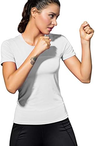 Womenенски тренинг кошула суво вклопување со краток ракав спортска компресија врвови влага за влага атлетски маици