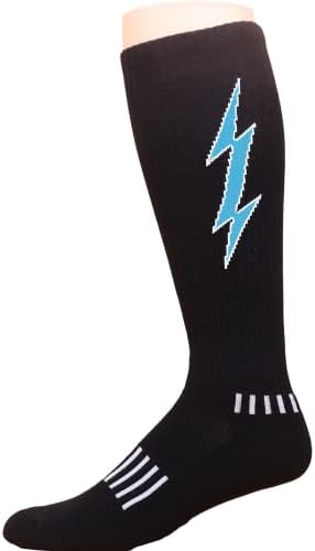 Мокси чорапи младински црно со цијан колено-високи фудбалски чорапи со завртки